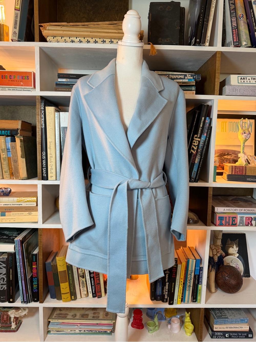 Dorothee Schumacher Women's Light Blue Belted Wool Blend Coat